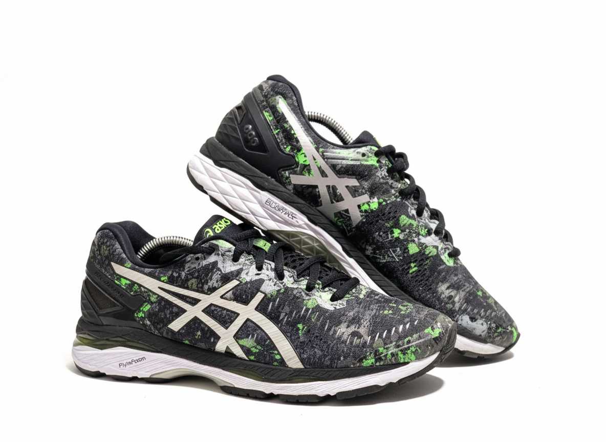 ASICS Gel-Kayano 23 Running Shoe Black/Silver/Green Gecko 11