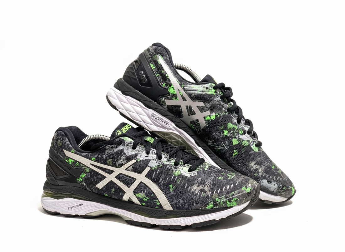 ASICS Gel-Kayano 23 Running Shoe Black/Silver/Green Gecko 11